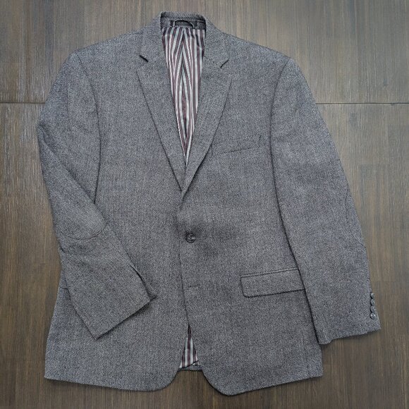 IZOD | Elegant Men's Grey/Charcoal Tweed Blazer w/ Elbow Patches - Picture 1 of 7